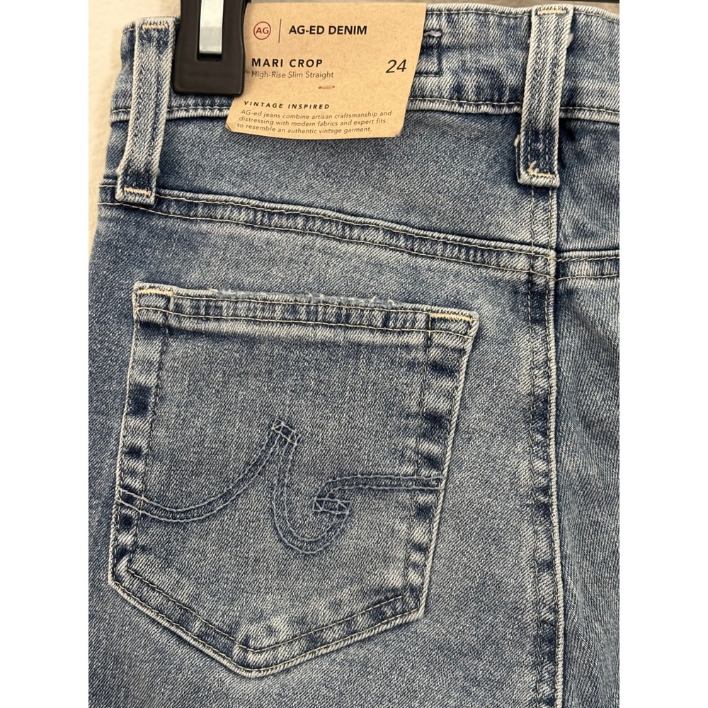 AG Adriano Goldschmied Mari Crop High Rise Slim Straight Jeans Blue Size 24 - Picture 7 of 8